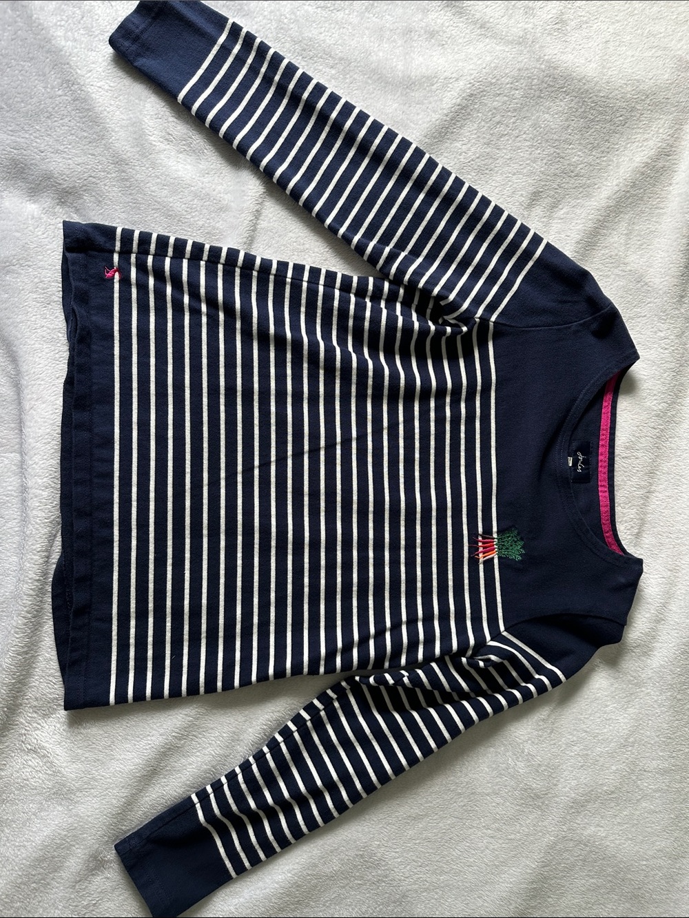 Joules Navy and White Striped Long Sleeve Top